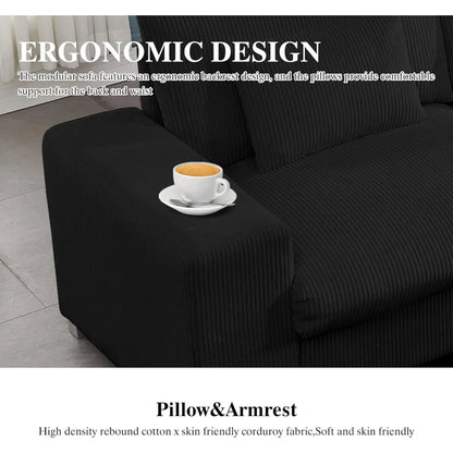 U Shaped Cloud Couch Sectionals Comfy White Sectional Couches for Living Room Modern Oversized Modular Sofas, Corduroy Large Big