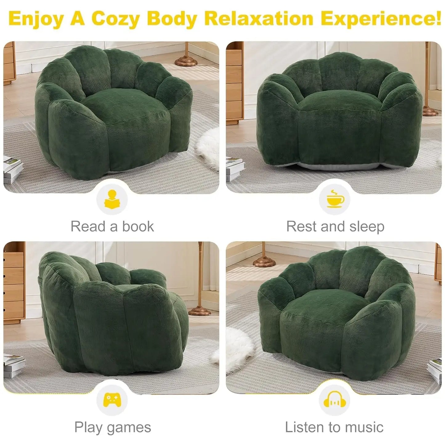 Bean Bag Chair for Adults, Floral Shaped Bean Bag Single Sofa, Ultra Soft Faux Fur Floor Sofa, Oversize Reading, Customized