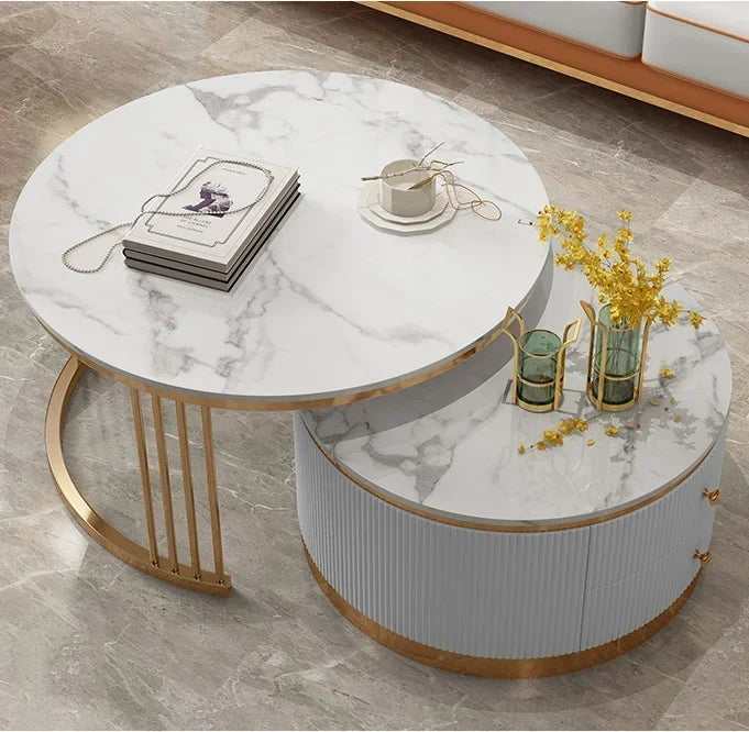 L # Best Selling Popular Marble Coffee Table Luxury Modern Marble Round Stainless Steel Corner Table