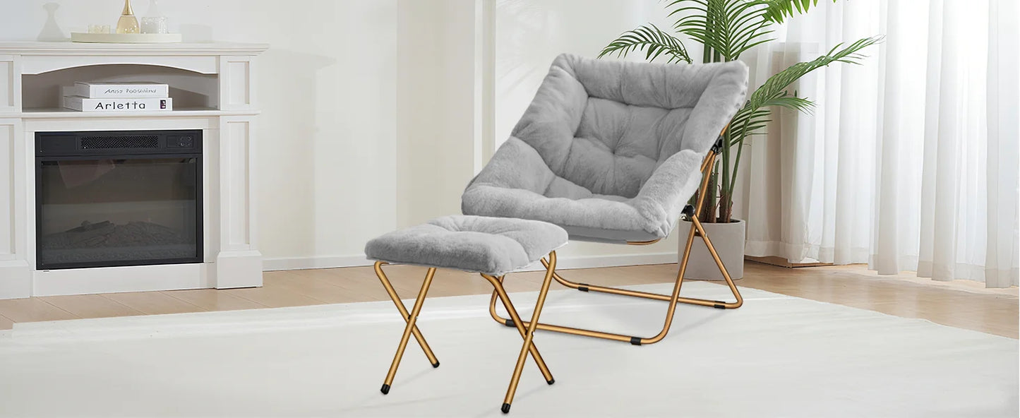 Comfy Saucer Chair, Foldable Living Room Chairs, Soft Faux Fur Lounge Chair For Bedroom, Reading Chairs For Adults