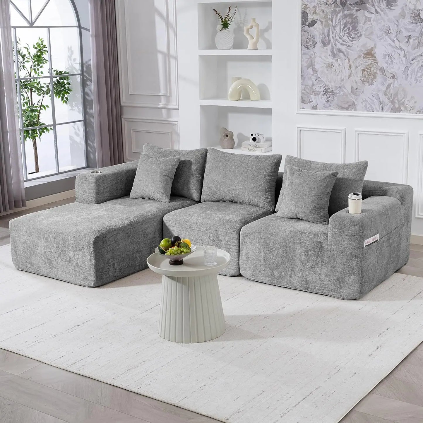 Sectional Sofa with L-Shape Chaise, 102" Cloud Sectional Couch with Deep Seat, 3 Seat Modular Sofa Memory Foam