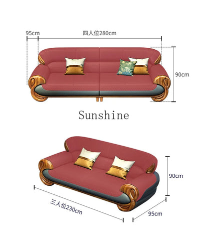 Ebony leather sofa living room new Chinese villa modern light luxury high-end sofa combination