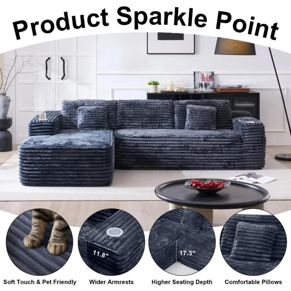 Cloud Sectional Couch with L-Shape Chaise, Modern Modular Sofa with Deep Seat, Built-in Cup Holder & Storage Pocket for Living R