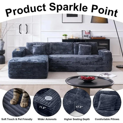 Cloud Sectional Couch with L-Shape Chaise, Modern Modular Sofa with Deep Seat, Built-in Cup Holder & Storage Pocket for Living R