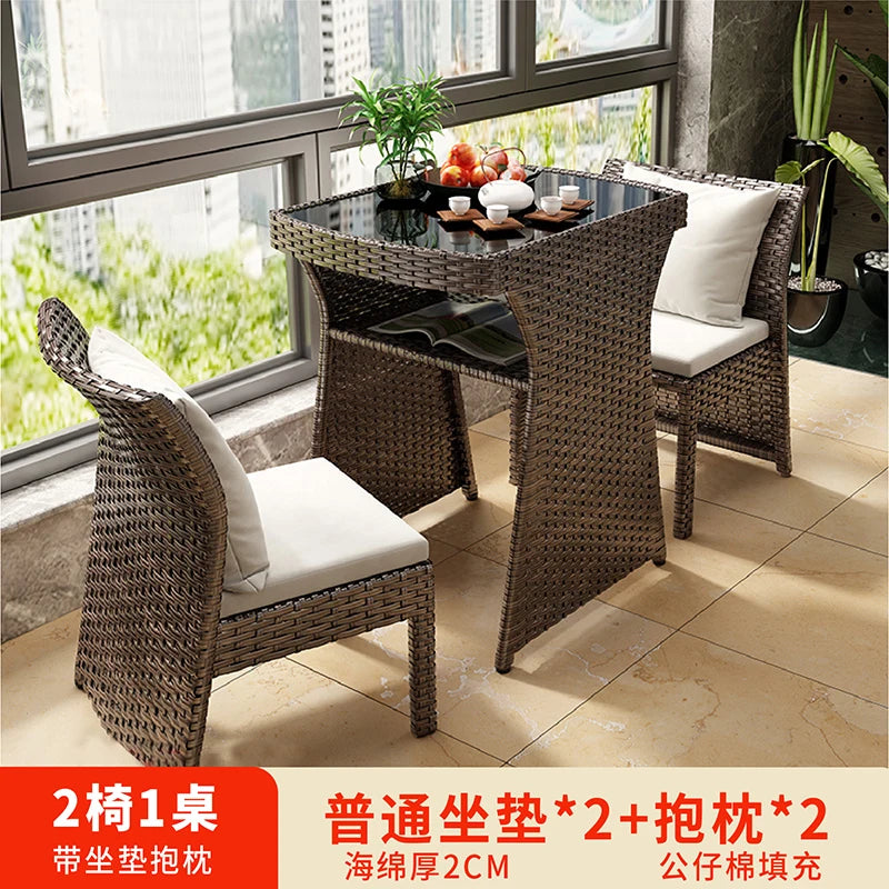 Balcony rattan chair three-piece outdoor courtyard combination small table and chair casual coffee table outdoor terrace rattan