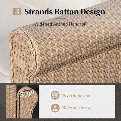 4-Piece Outdoor Patio Furniture Set, Wicker Rattan Conversation Set with 3-Seat Sofa, 2 Chairs, and Coffee Table