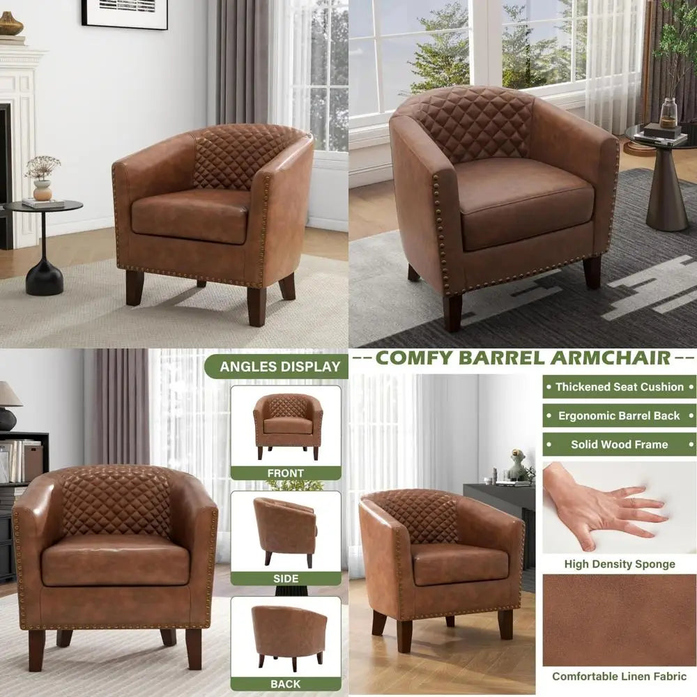 Modern Comfortable Armchair for Living Room - Faux Leather Club Chair with Accents, Ideal for Bedroom Reading and Relaxation