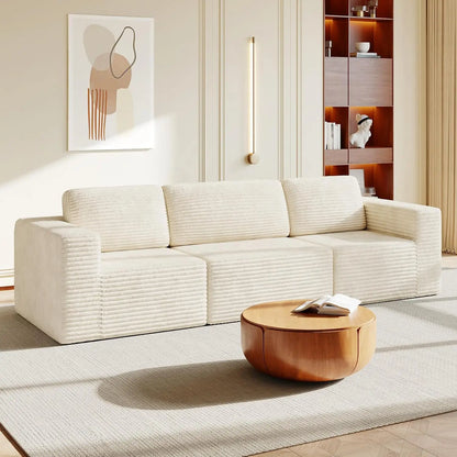 97" L-Shape Modular Sofa, 3-Seat Corduroy Couch with Movable Ottoman, Sectional Sofa for Living Room, Green, Customized