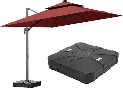 Large 9' X 12' Cantilever Patio Umbrella with 360° Rotation Heavy Duty Windproof Double Top Outdoor Rectangular Offset Umbrella