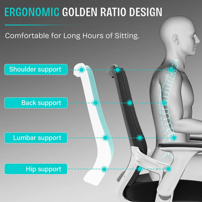 Ergonomic Office Chair with Adjustable Lumbar Support, Flip-up Arms, Tilt Function, Wide Mesh Seat