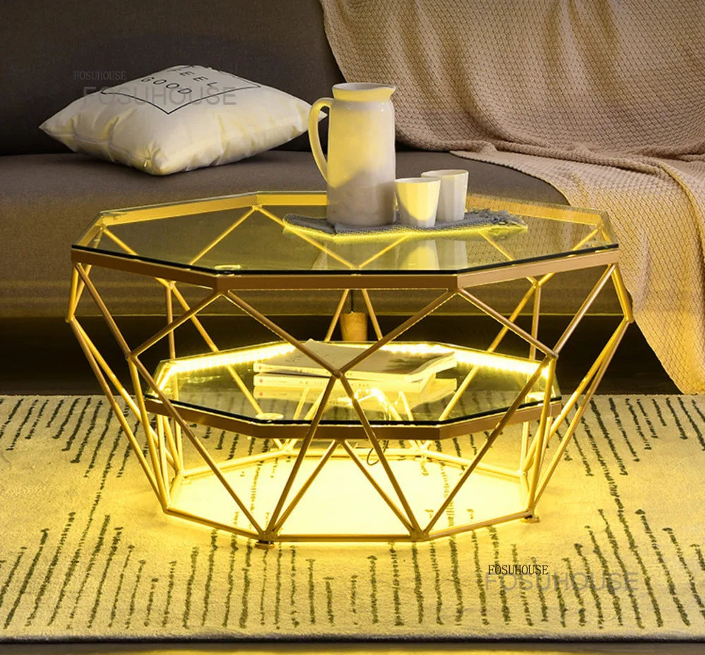 Nordic Glass Living Room Coffee Tables Light Luxury Modern Toughened Glass Bedroom Corner Table Iron Coffee Table Home Furniture