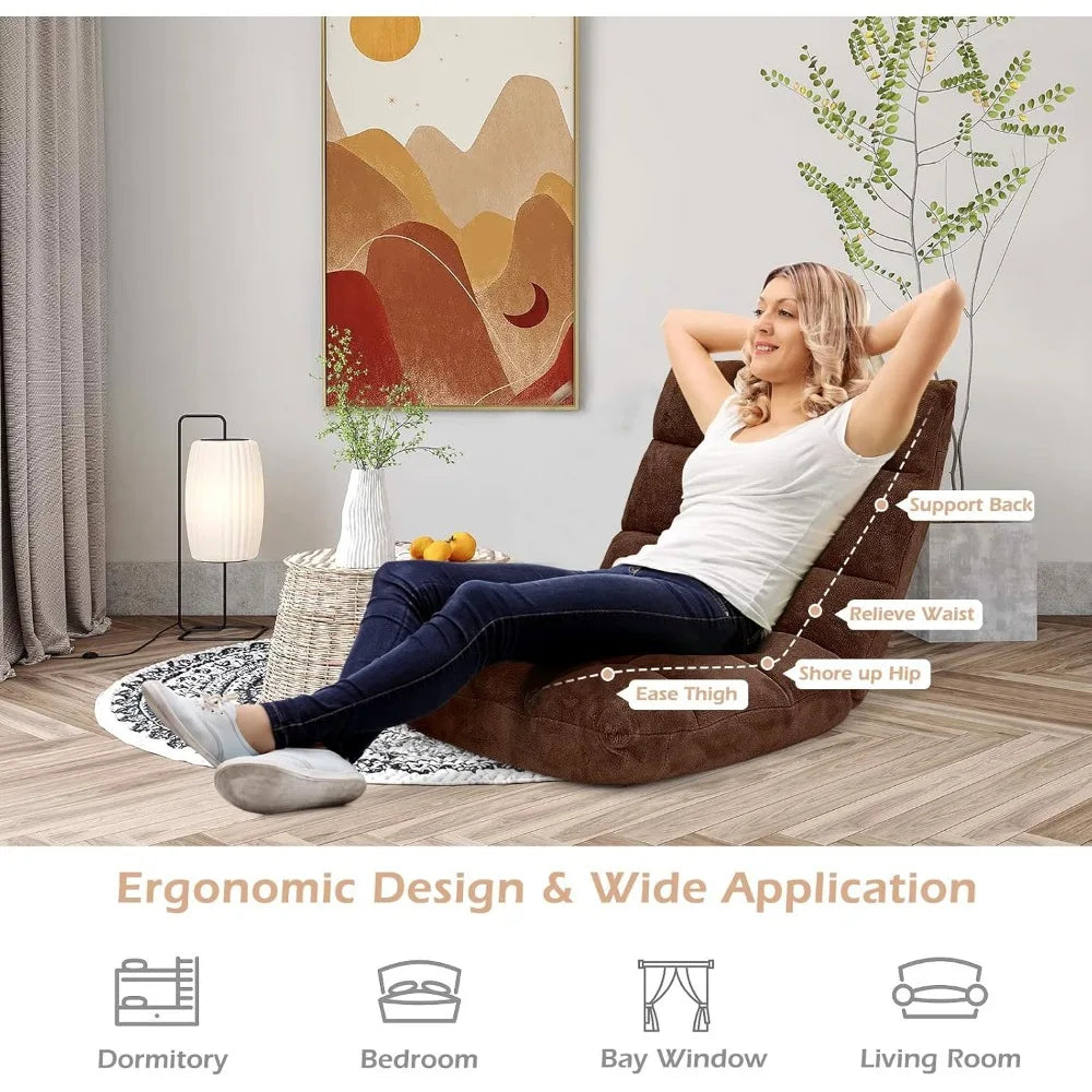 Adjustable Video Gaming Floor Chair with Back Support, Alloy Steel Frame, Soft Coral Fleece, Lazy Sofa Lounge for Comfortable Ga