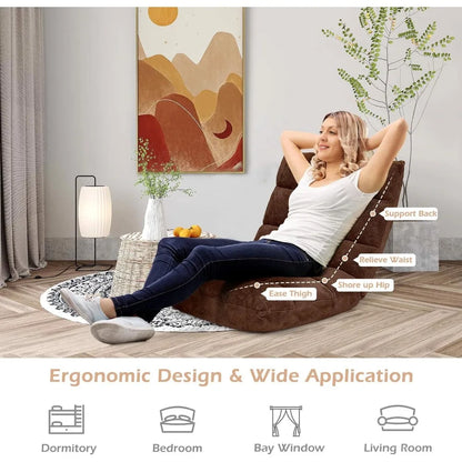 Adjustable Video Gaming Floor Chair with Back Support, Alloy Steel Frame, Soft Coral Fleece, Lazy Sofa Lounge for Comfortable Ga