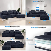 10-Foot High-Back L-Shape Modular Sectional Sofa with Reversible Chaise, Cloud Corduroy Fabric