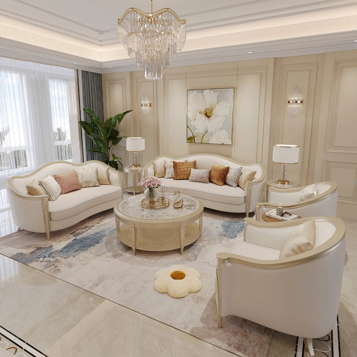 Modern Solid Wood Sofa Living Room Curved Sofa Couch Combination European Sofa Set Furniture for Home Wedding Hotel