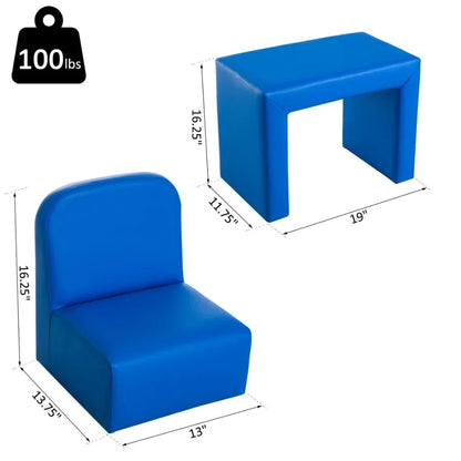 Qaba Blue 2-in-1 Sofa and Table Chair Set Convertible Toddler Lounge Multifunctional Armrest Chair for Play