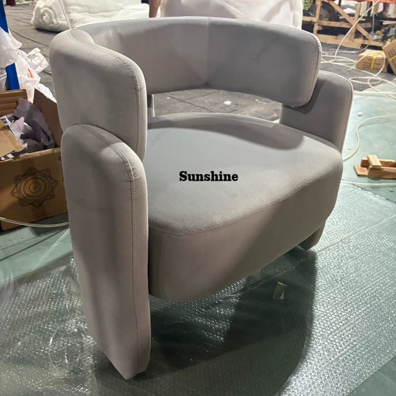 Nordic Chaise Loung Frosted Velvet Accent Chairs Curved Backrest Solid Wood Frame High Density Sponge Living Room Single Sofas