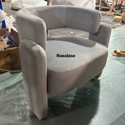 Nordic Chaise Loung Frosted Velvet Accent Chairs Curved Backrest Solid Wood Frame High Density Sponge Living Room Single Sofas