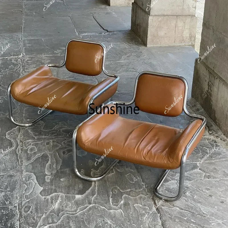 Nordic hardware leather bending chair simple living room balcony back chair