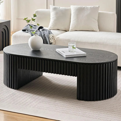 Coffee Table Oval 51.18" Wood Coffee Table for Living Room Farmhouse Coffee Table with Drawer Mid-Century Modern