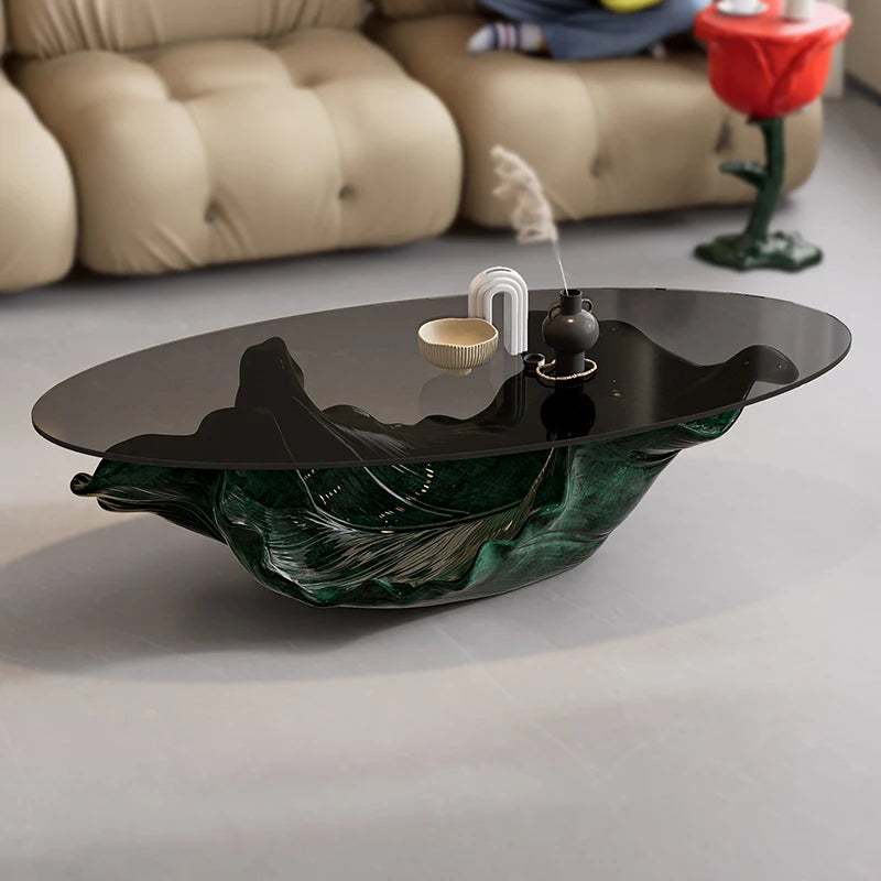 Table à thé moderne en verre de qualité supérieure, mobilier de luxe à une feuille de styliste artistique haut de gamme pour Table basse de salon