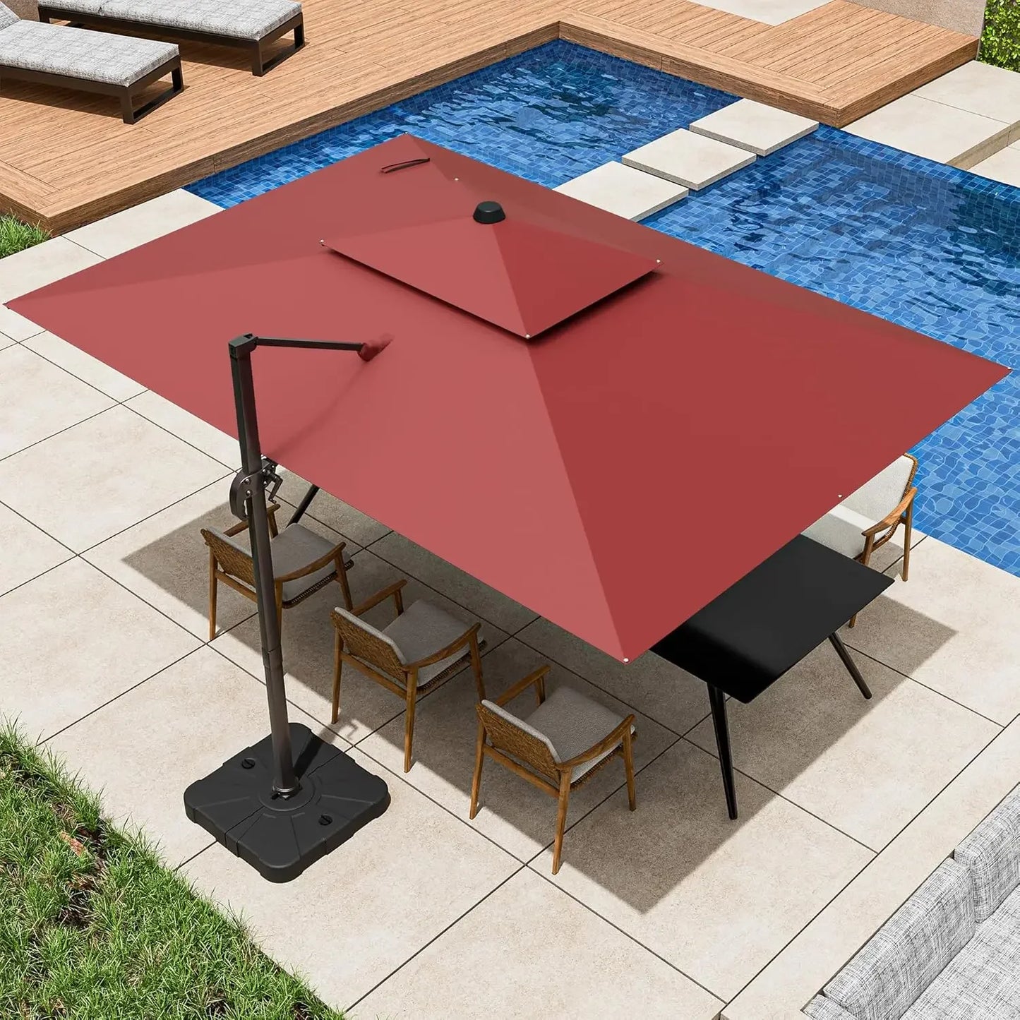 Large 9' X 12' Cantilever Patio Umbrella with 360° Rotation Heavy Duty Windproof Double Top Outdoor Rectangular Offset Umbrella