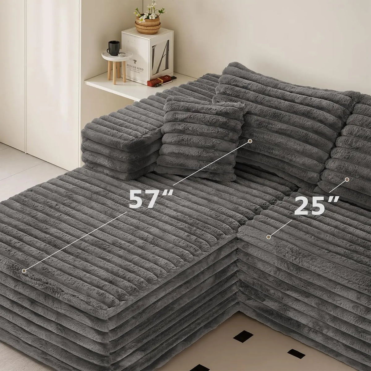 Grey Cloud Sectional Couch with L-Shape Chaise, Modern Modular Sofa with Deep Seat, Upholstered Couches with Left Facing Chaise