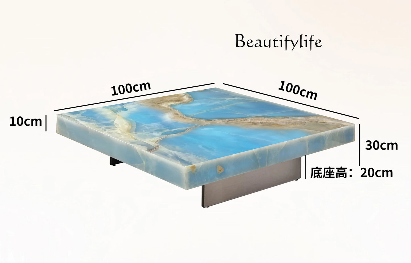 Square luminous jade coffee table villa living room marble high-end Venice brown home