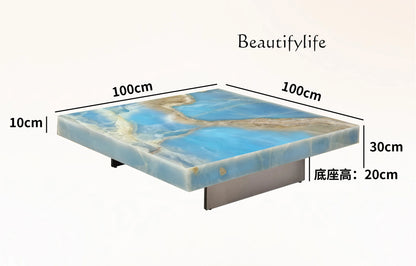 Square luminous jade coffee table villa living room marble high-end Venice brown home