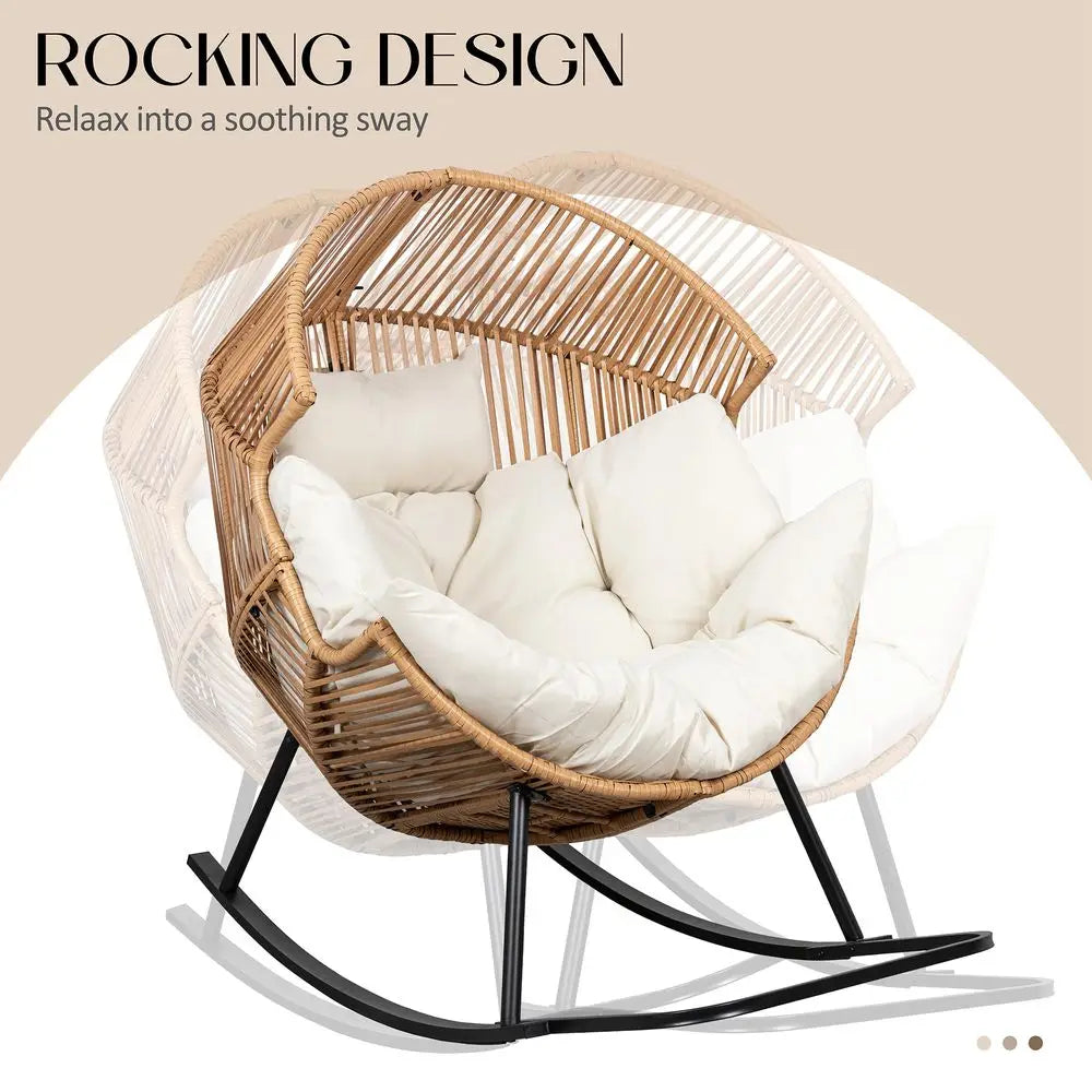 Egg Chair Rocking Chairs, Wicker Patio Chair Oversized Lounger Chair with Cushion for Indoor Living Room Bedroom Outdoor Patio