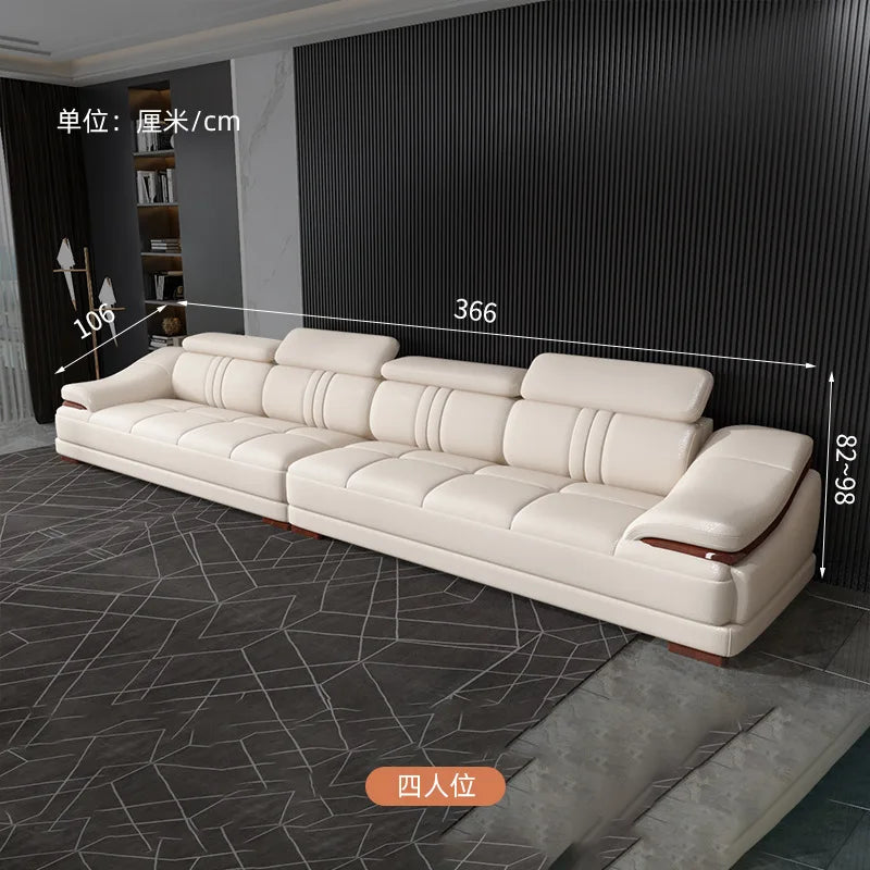 Simple modern leather sofa first layer cowhide living room large corner full set of light luxury leather sofa combination