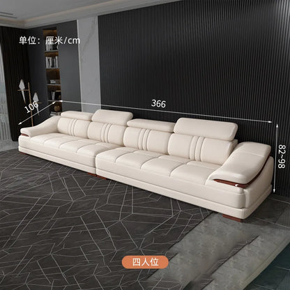 Simple modern leather sofa first layer cowhide living room large corner full set of light luxury leather sofa combination