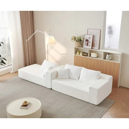 White cloud shaped sofa with L-shaped lounge chair, modern modular sofa with deep seat, suitable for living room, bedroom