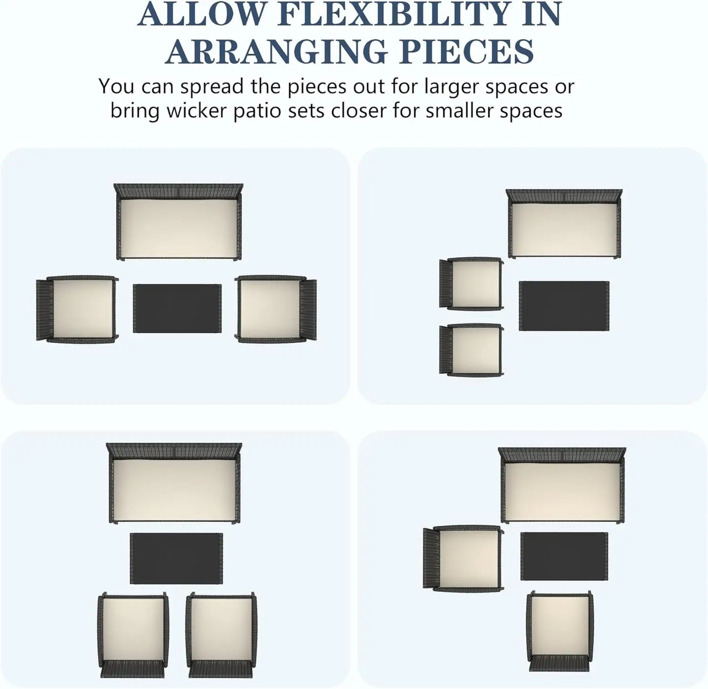 4 Pieces Patio Furniture Set, Outdoor Wicker Rattan Patio Conversation Furniture Set with Waterproof Cushion and Table