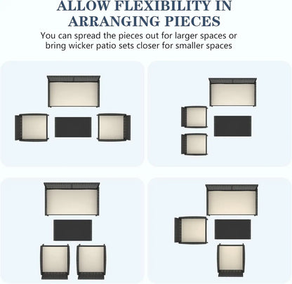 4 Pieces Patio Furniture Set, Outdoor Wicker Rattan Patio Conversation Furniture Set with Waterproof Cushion and Table