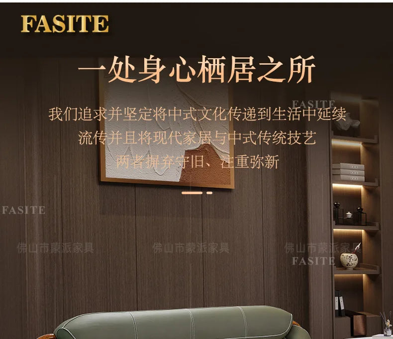 Ebony leather sofa first layer cowhide new Chinese high-end villa living room large apartment solid wood