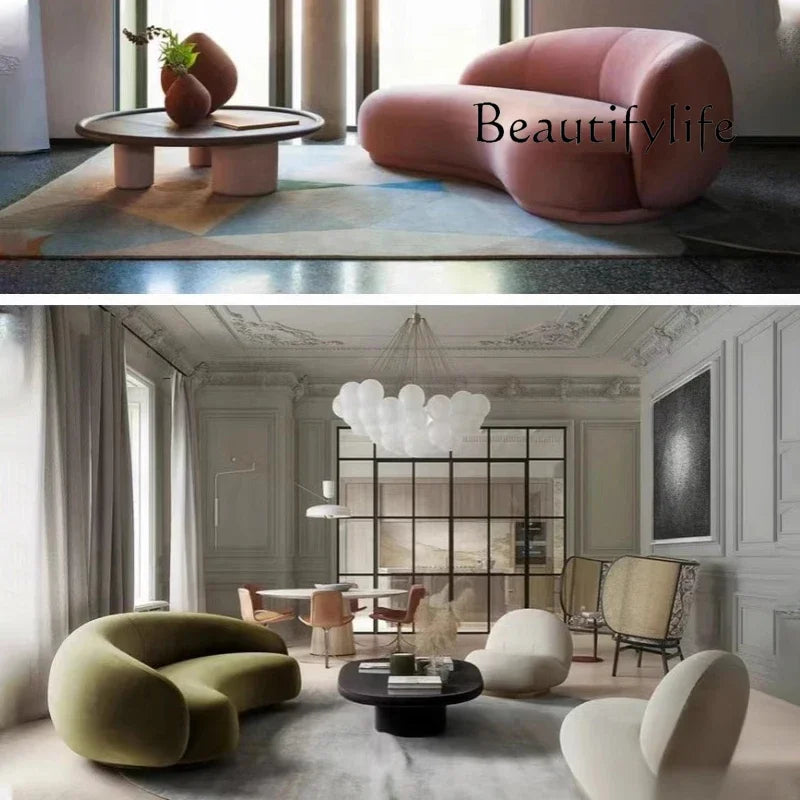 C Nordic Wabi-sandy Wind Curved Sofa Household Small Apartment Fabric Sofa