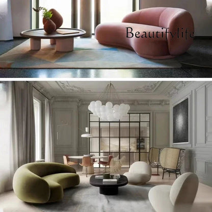 C Nordic Wabi-sandy Wind Curved Sofa Household Small Apartment Fabric Sofa