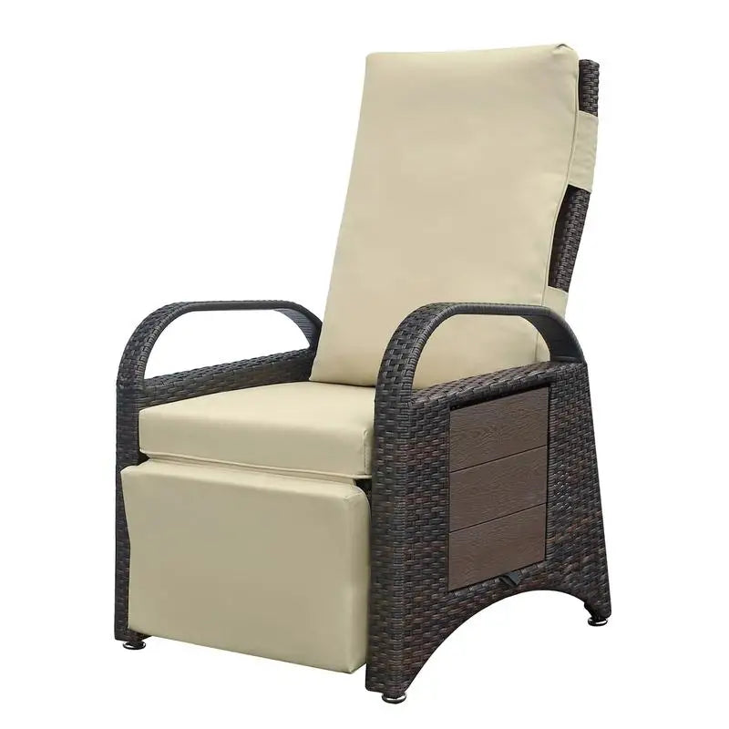 Adjustable Outdoor Recliner Chair, PE Wicker Lounge Chair with Removable Cushion, Modern Ergonomic Armchair for Home and