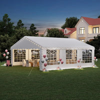 20X20FT Party Tent, White Outdoor Wedding Canopy with Removable Sidewalls and Church Windows, Heavy Duty Pavilion, Customized