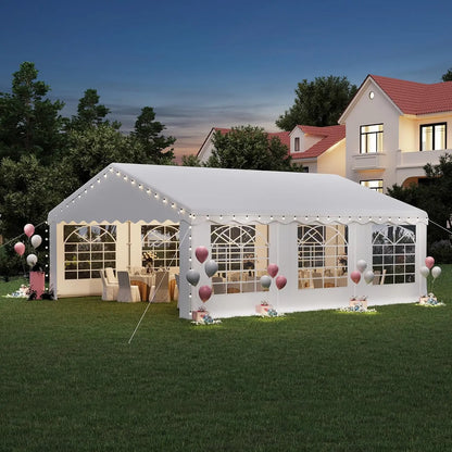 20X20FT Party Tent, White Outdoor Wedding Canopy with Removable Sidewalls and Church Windows, Heavy Duty Pavilion, Customized