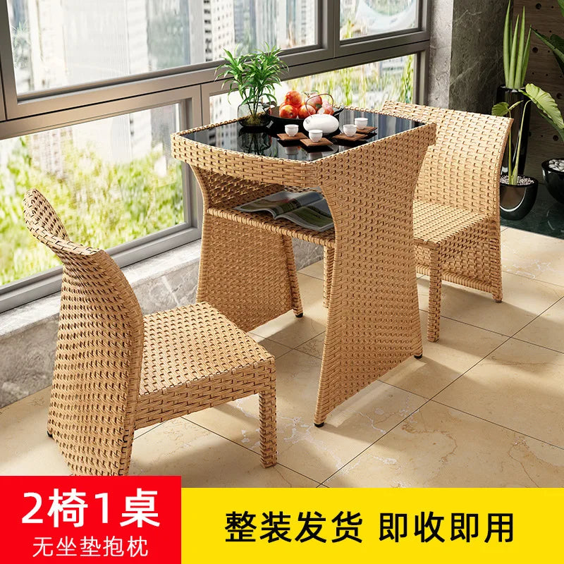 Balcony Small Table and Chair Tea Table and Chair Kit Outdoor Garden Combination Leisure Storage Rattan Knitting Small Table and