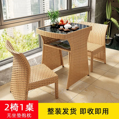 Balcony Small Table and Chair Tea Table and Chair Kit Outdoor Garden Combination Leisure Storage Rattan Knitting Small Table and