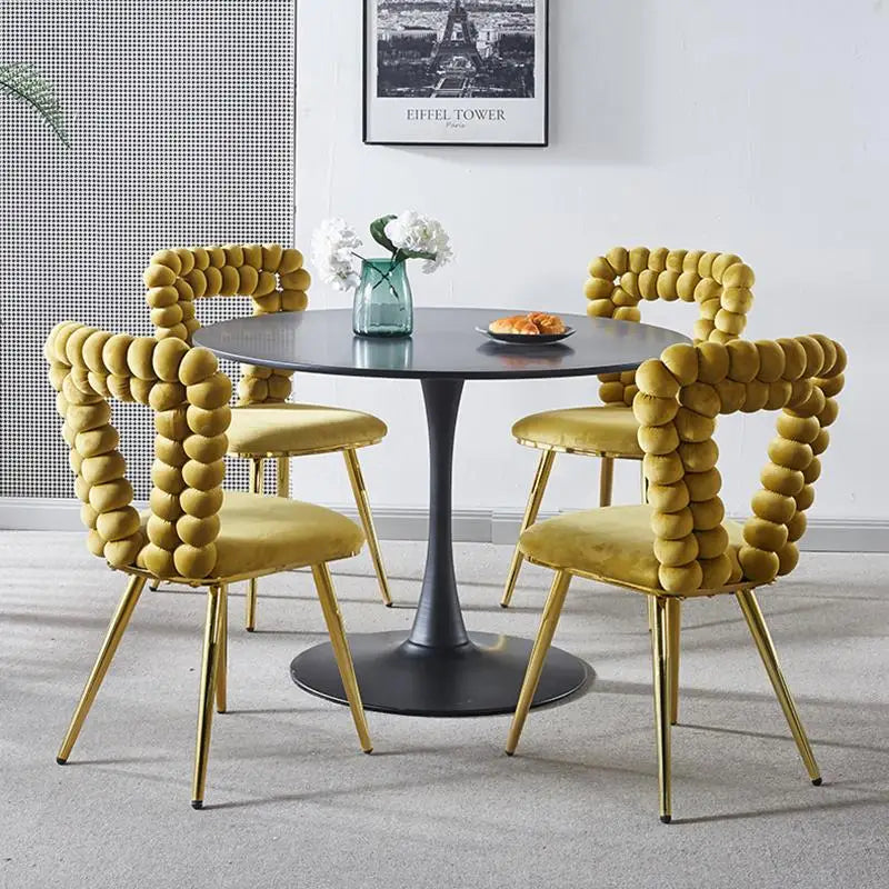 Set of 4 Yellow & Gold Modern Chairs with Iron Tube Legs, Soft Cushions, and Comfortable Backrest for Dining Room, Living Room,