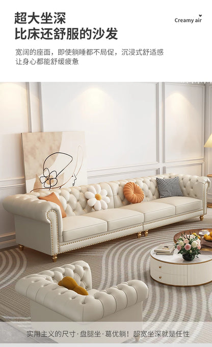 Designer Genuine Leather Sofas Fancy Living Room Lounge Floor Sofa Loveseat Modern Canape Salon De Luxe Apartment Furniture