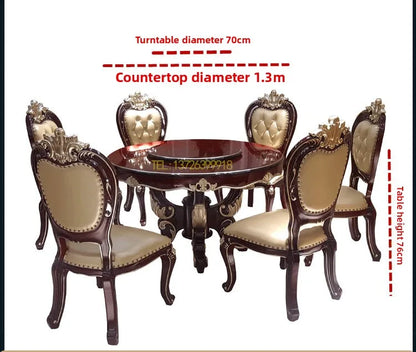 European Style Marble Dining Table Chair Set All Solid Wood Carved for 6-8 People for Restaurant Small Household Hotel