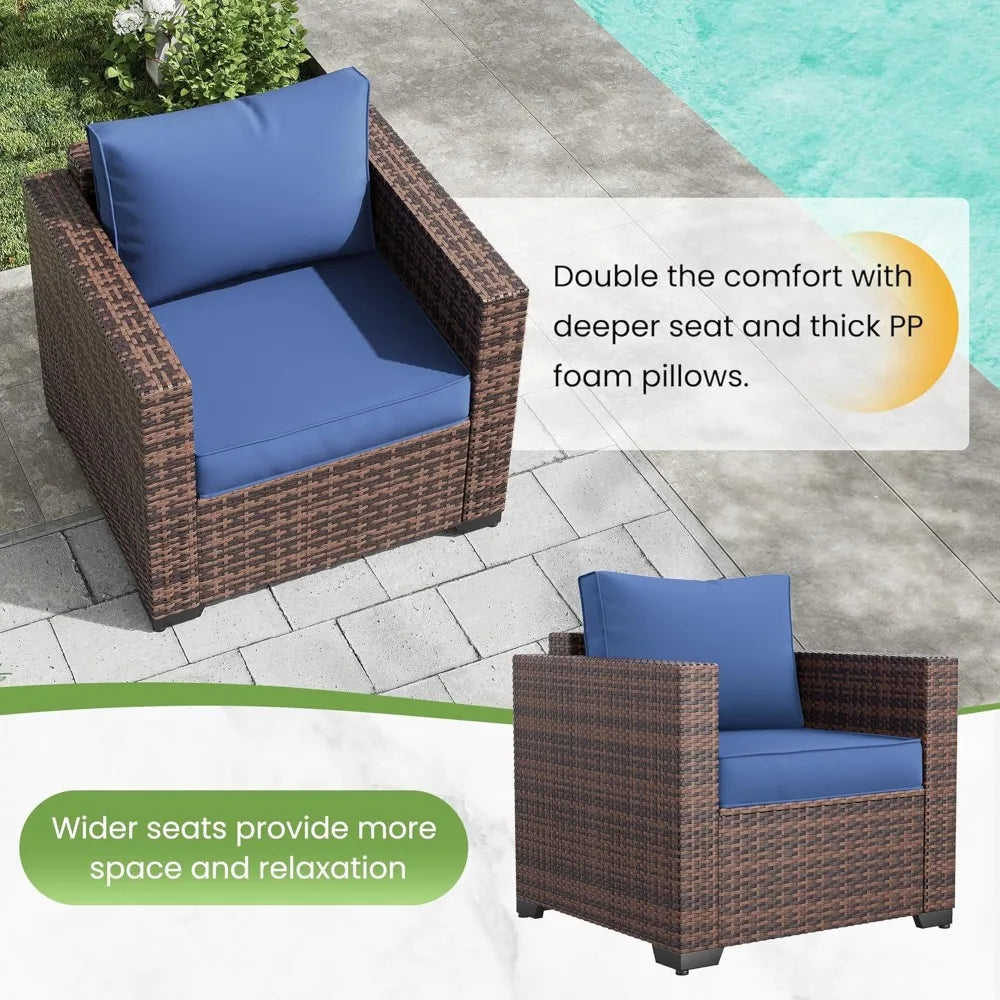 Outdoor Sofa & Patio Couch Set - High Back Waterproof Patio Furniture Single Armrest Chair with Non-Slip Cushion