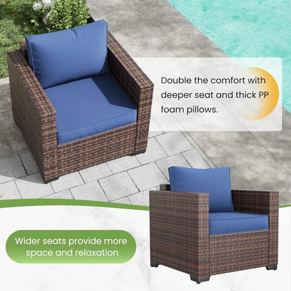 Outdoor Sofa & Patio Couch Set - High Back Waterproof Patio Furniture Single Armrest Chair with Non-Slip Cushion