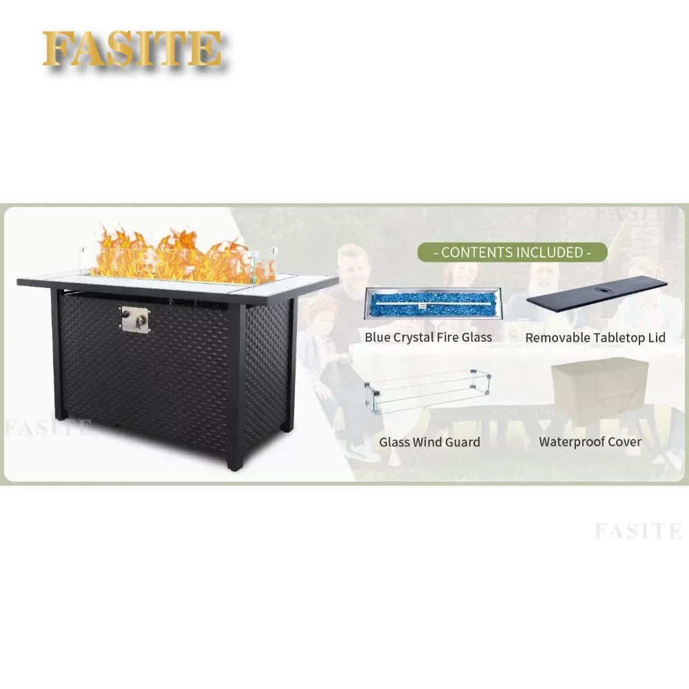 Garden Furniture Set 7 Piece, Patio Couch Sets Chair, PE Rattan Sectional with 45" Fire Pit Table, Garden Furniture Set