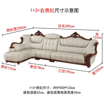 European leather sofa first layer cowhide combination living room villa luxury ebony sofa style fully furnished small apartment